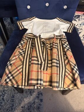 Burberry Beige Plaid Skirted Dress with White Top